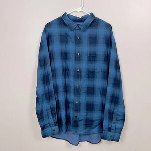 New Vince Blue Plaid Button Down 100% Cotton size XL